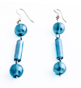 Turquoise colour Indian glass bead drop earrings